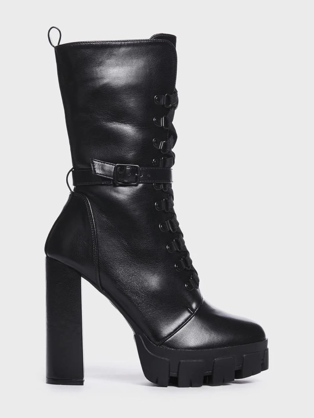 Public Desire Black Lace-Up Platform Heel Ankle Boots